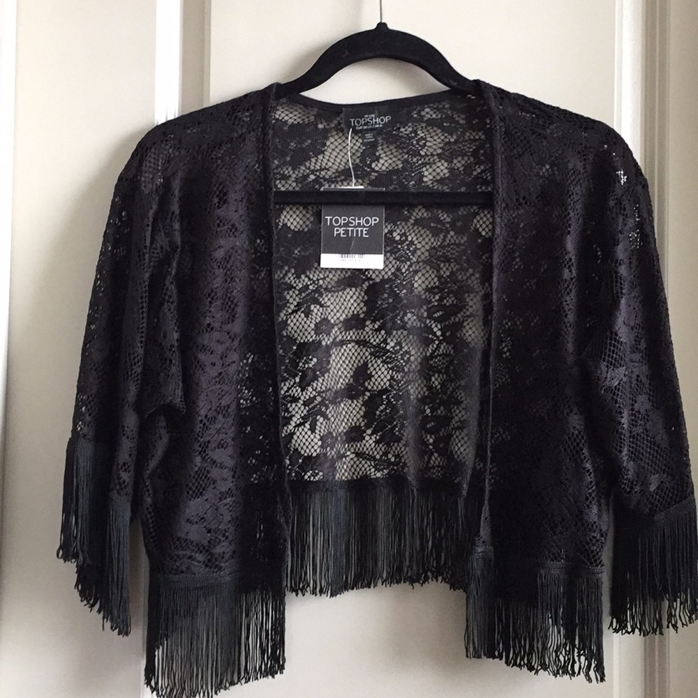 Topshop Cropped Lace Fringe Kimono